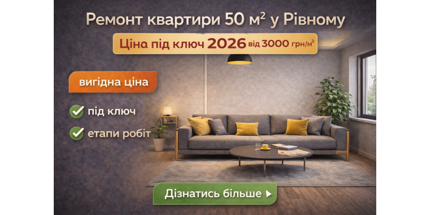 Ремонт квартири 50 м² у Рівному — ціна під ключ 2026