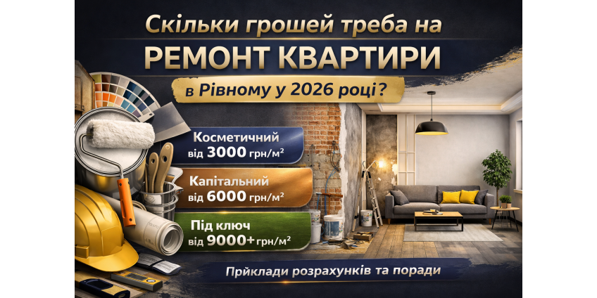 Скільки грошей треба на ремонт квартири в Рівному у 2026 році?