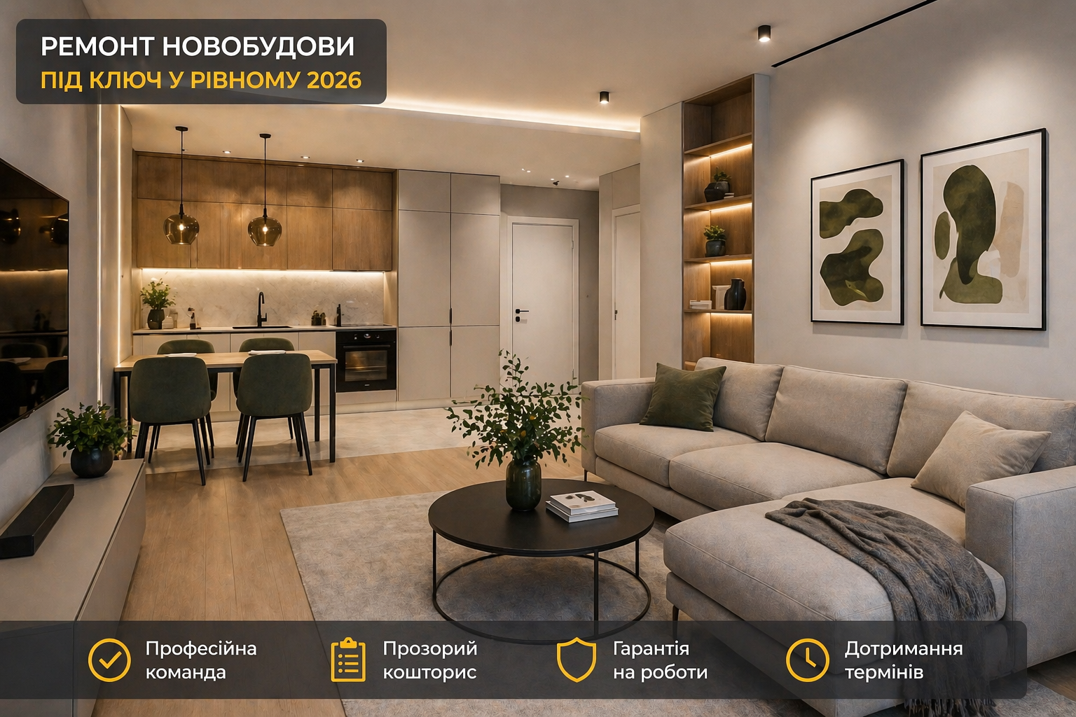 ремонт новобудови у Рівному під ключ 2026 — сучасний інтер'єр квартири